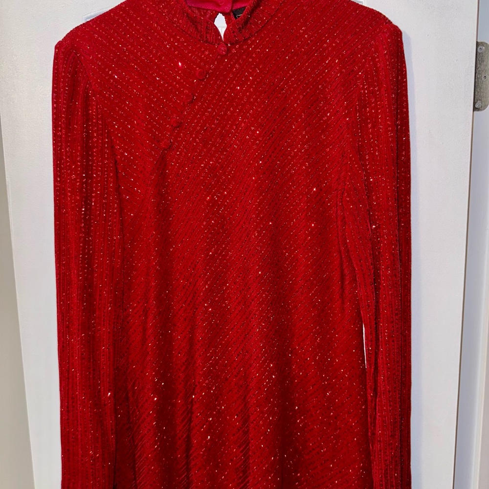 Vintage Alex Evenings Red Long Sleeve Stretchy and slinky blouse sparkly